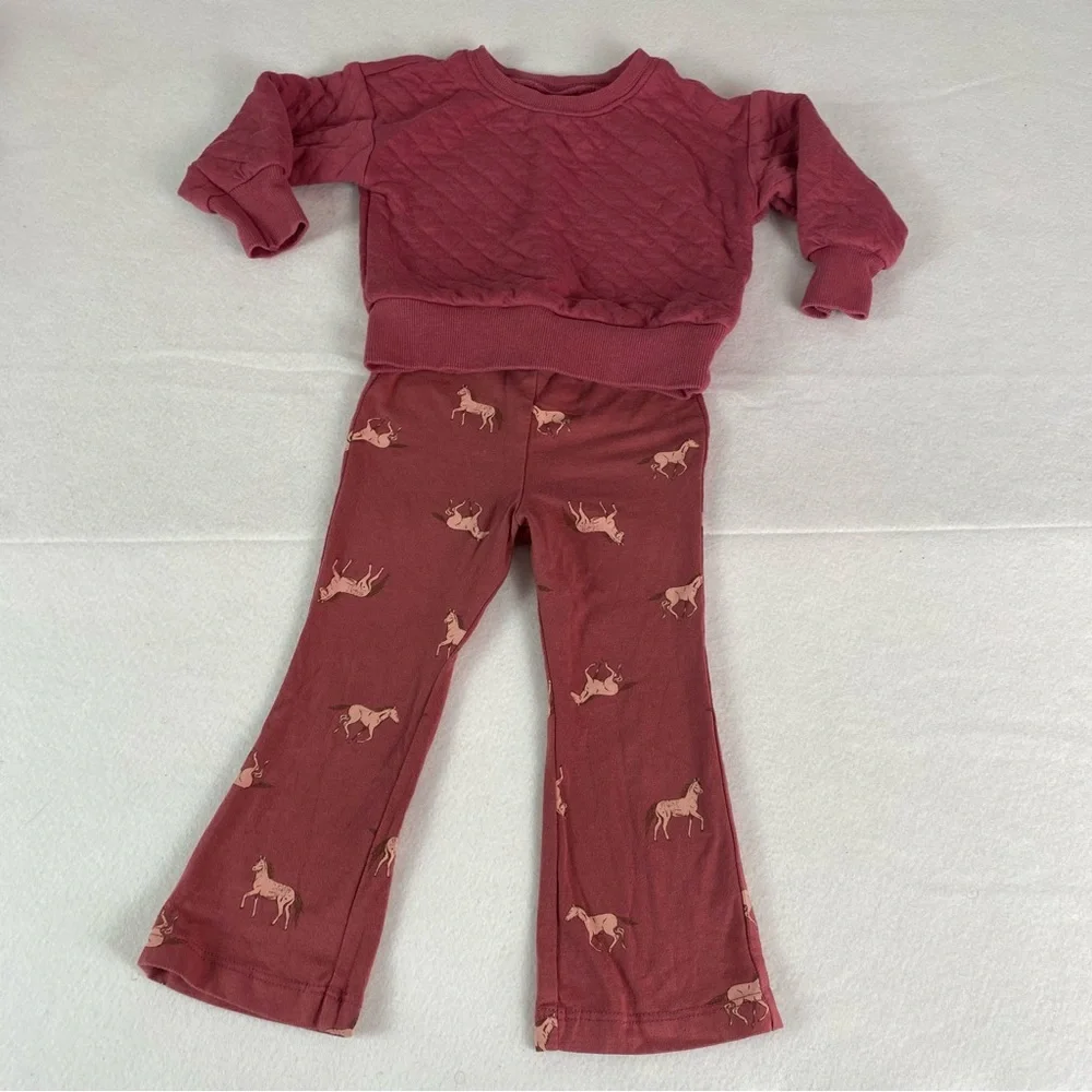 Carter's Burgundy Quilted Sweatshirt & Flare leg Pull on Toddler Girls Size 18m